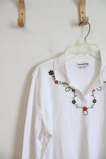 NEW Breckenridge Embroidered Collared White Long Sleeved Top | XL
