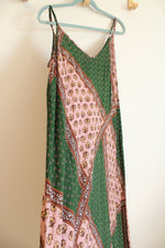 Natural Life Pink Green Patchwork Boho Style Maxi Dress | L