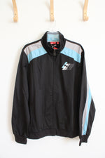 NEW Puma Black Blue & Gray Striped Tricot Jacket | L