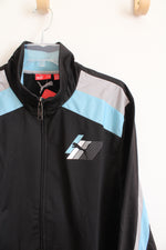 NEW Puma Black Blue & Gray Striped Tricot Jacket | L