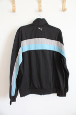 NEW Puma Black Blue & Gray Striped Tricot Jacket | L