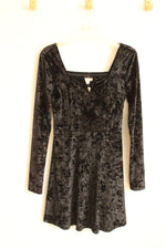 NEW Aeropostale Black Velvet Fit and Flare LS Dress with Princess Cut Neckline | M