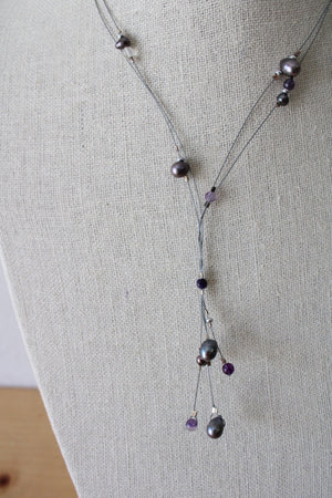 Purple Genuine Pearl Beaded Wire Necklace