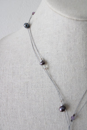 Purple Genuine Pearl Beaded Wire Necklace