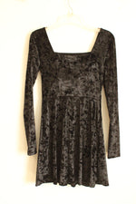 NEW Aeropostale Black Velvet Fit and Flare LS Dress with Princess Cut Neckline | M