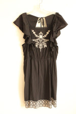 NEW Old Navy Black with White Embroidery and Ruffle Sleeve Dress | XL