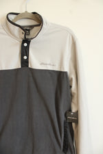 NEW Eddie Bauer Gray Fleece Color Blocked 1/4 Button Pullover Sweatshirt | M