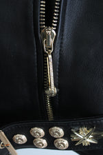 Philipp Plein Black Sheepskin Leather Gold Studded Moto Jacket | S