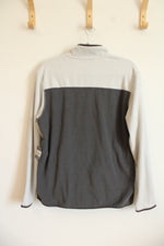 NEW Eddie Bauer Gray Fleece Color Blocked 1/4 Button Pullover Sweatshirt | M