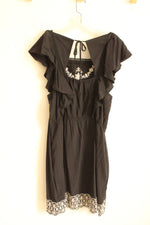 NEW Old Navy Black with White Embroidery and Ruffle Sleeve Dress | XL