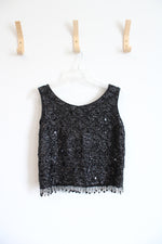 Vintage Black Wool Sequined Fringe Cropped Top | M