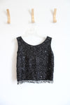 Vintage Black Wool Sequined Fringe Cropped Top | M