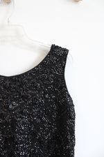 Vintage Black Wool Sequined Fringe Cropped Top | M