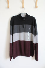 NEW U.S. Polo Assn. Black Gray Maroon Striped 1/4 Zip Sweater | XXL