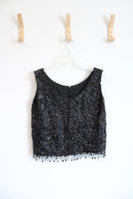 Vintage Black Wool Sequined Fringe Cropped Top | M
