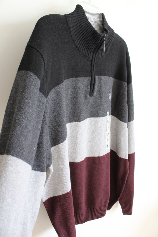 NEW U.S. Polo Assn. Black Gray Maroon Striped 1/4 Zip Sweater | XXL