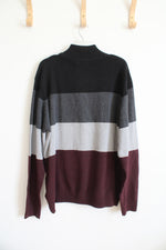 NEW U.S. Polo Assn. Black Gray Maroon Striped 1/4 Zip Sweater | XXL