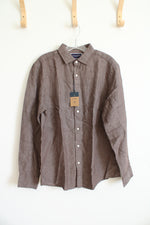 NEW Charles Tyrwhitt Slim Fit Mocha Brown Linen Button Down Shirt | M