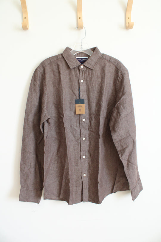 NEW Charles Tyrwhitt Slim Fit Mocha Brown Linen Button Down Shirt | M