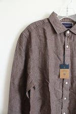 NEW Charles Tyrwhitt Slim Fit Mocha Brown Linen Button Down Shirt | M