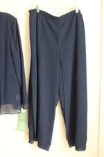 NEW R&M Richards Navy Blue Sheer Jacket with Bead Embellished Tanks and Sheer Overlay Pants 3-piece Set  | 18