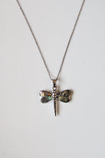 Abalone Shell Dragonfly Pendant Sterling Silver Necklace
