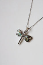 Abalone Shell Dragonfly Pendant Sterling Silver Necklace