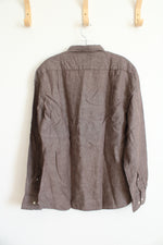 NEW Charles Tyrwhitt Slim Fit Mocha Brown Linen Button Down Shirt | M