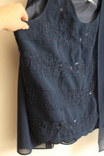 NEW R&M Richards Navy Blue Sheer Jacket with Bead Embellished Tanks and Sheer Overlay Pants 3-piece Set  | 18