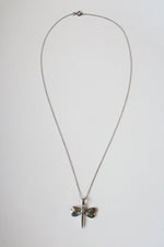 Abalone Shell Dragonfly Pendant Sterling Silver Necklace