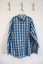 Cabela's Outfitter Series Blue Black & White Plaid Button Down Shirt | XL Tall