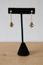 Avon Faux Pearl Aqua Stone Swinging Drop Pierced Earrings