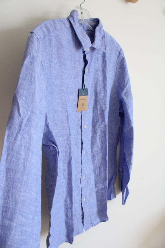 NEW Charles Tyrwhitt Slim Fit Blue Linen Button Down Shirt | M