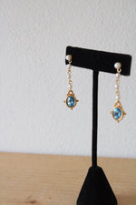 Avon Faux Pearl Aqua Stone Swinging Drop Pierced Earrings