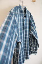 Cabela's Outfitter Series Blue Black & White Plaid Button Down Shirt | XL Tall