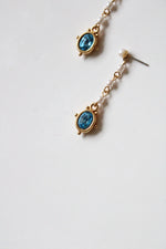 Avon Faux Pearl Aqua Stone Swinging Drop Pierced Earrings