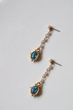 Avon Faux Pearl Aqua Stone Swinging Drop Pierced Earrings