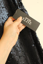 NEW Line and Dot Navy Blue Sequined Maxi Skirt with Side Zipper | S
