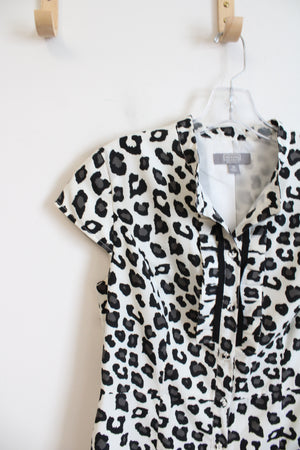 Merona White Black & Gray Leopard Print Button Down Dress | 10