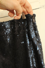 NEW Line and Dot Navy Blue Sequined Maxi Skirt with Side Zipper | S