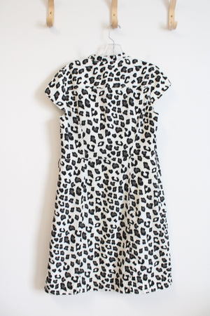 Merona White Black & Gray Leopard Print Button Down Dress | 10