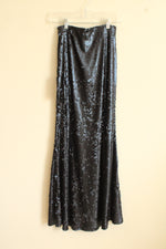 NEW Line and Dot Navy Blue Sequined Maxi Skirt with Side Zipper | S