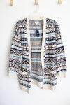 NEW Lucky Brand Blue Cream Patterned Knit Cardigan | L