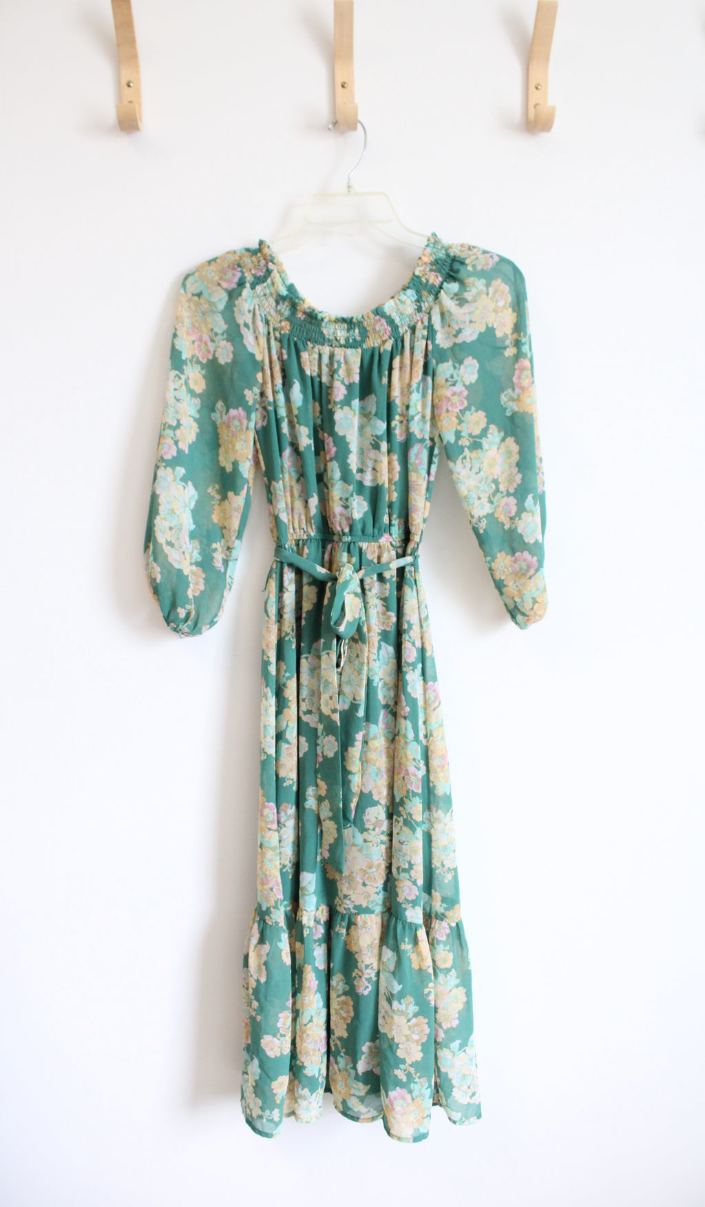 Lauren Conrad Green & Yellow Floral Off The Shoulder Midi Dress | XS