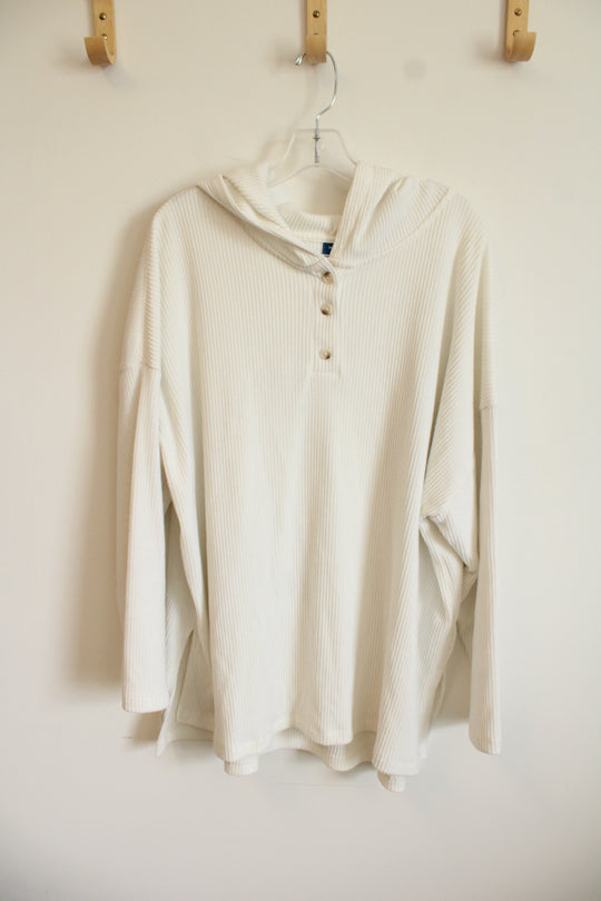Old Navy White Ribbed Soft Hoodie | XL