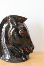Vintage Ceramic Brown Glazed Horse Head Wall Pocket