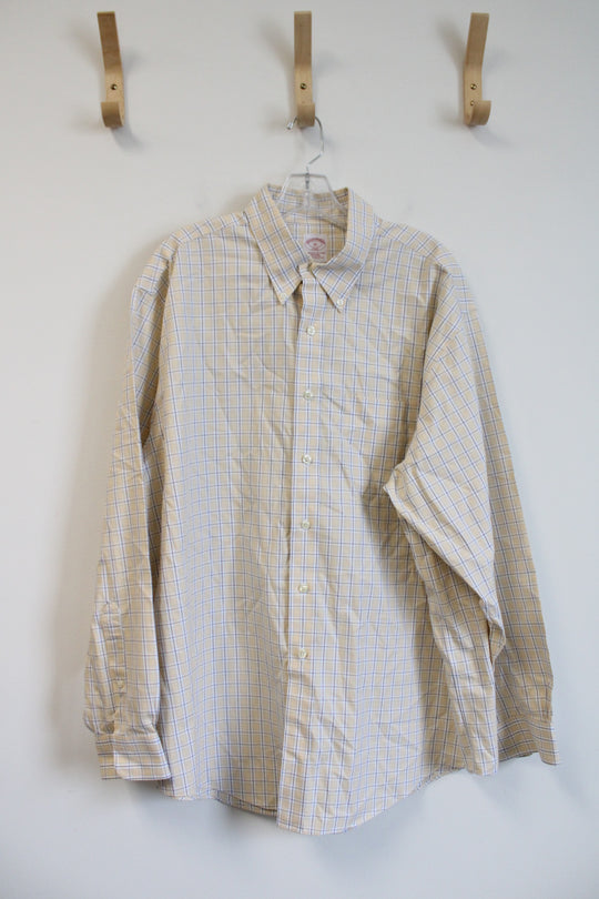 Brooks Brothers Yellow White & Blue Plaid Button Down Shirt | XL
