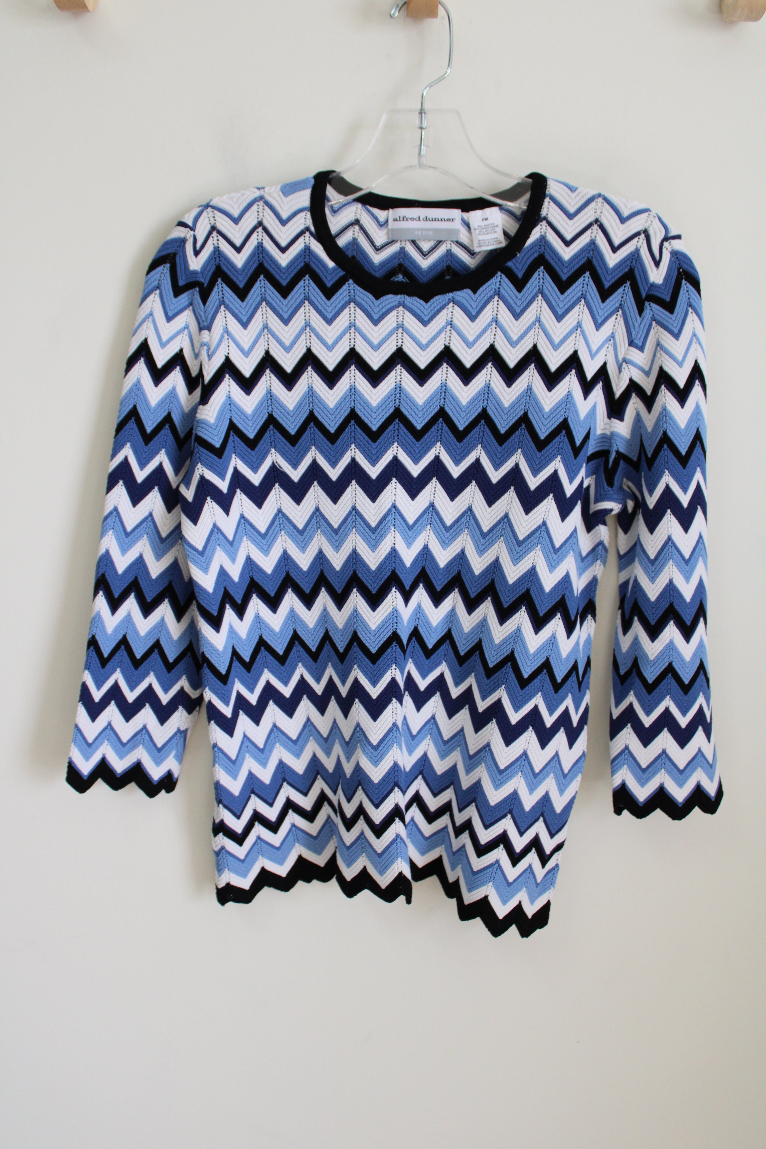 Alfred Dunner Blue Chevron Stretch Knit Sweater | M Petite