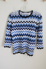 Alfred Dunner Blue Chevron Stretch Knit Sweater | M Petite