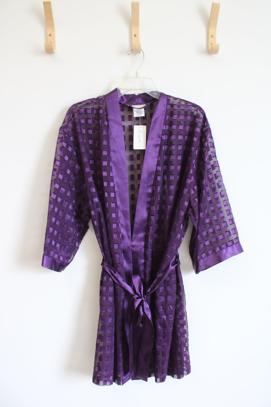 NEW Secret Treasures Purple Checkered Sheer Robe | L